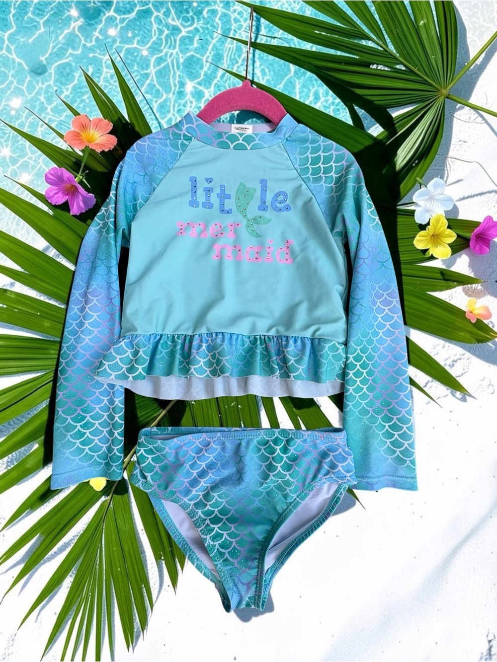 Magic Mint Green Mermaid Rash Guard Swim Set